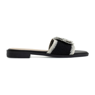 Ciabatta con fascia crochet e maxi fiore - NERO