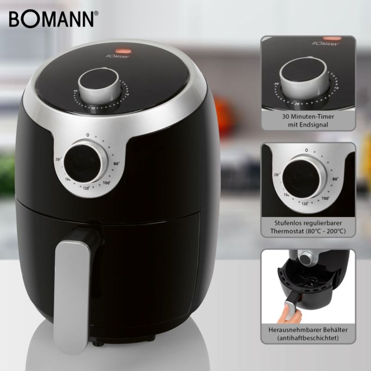 Friteuse sans huile à air chaud 1,8L Bomann FR6050HCB-Noir