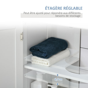 Meuble vasque - meuble sous-vasque - 2 portes rainurées avec étagère réglable - poignées métal chromé - dim. 60L x 30l x 60H cm - MDF blanc