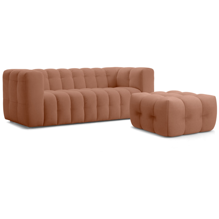 Canapé capitonné 3 places + Pouf en tissu chenille - CESTER