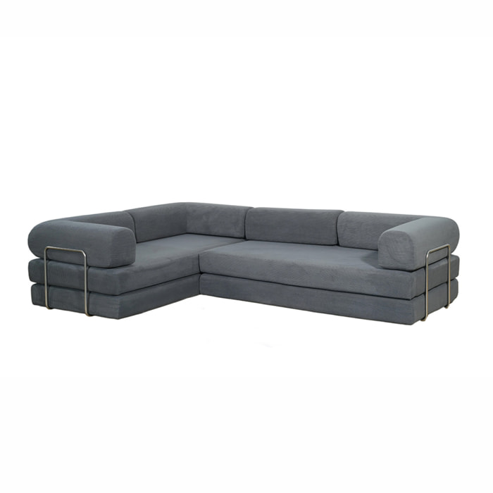 Canapé compressé convertible 5 places à mémoire de forme en velours côtelé gris foncé MELLOW