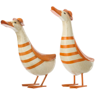 J-Line Canard Ligné décoratif - métal - orange/blanc cassé - large - 2 pièces