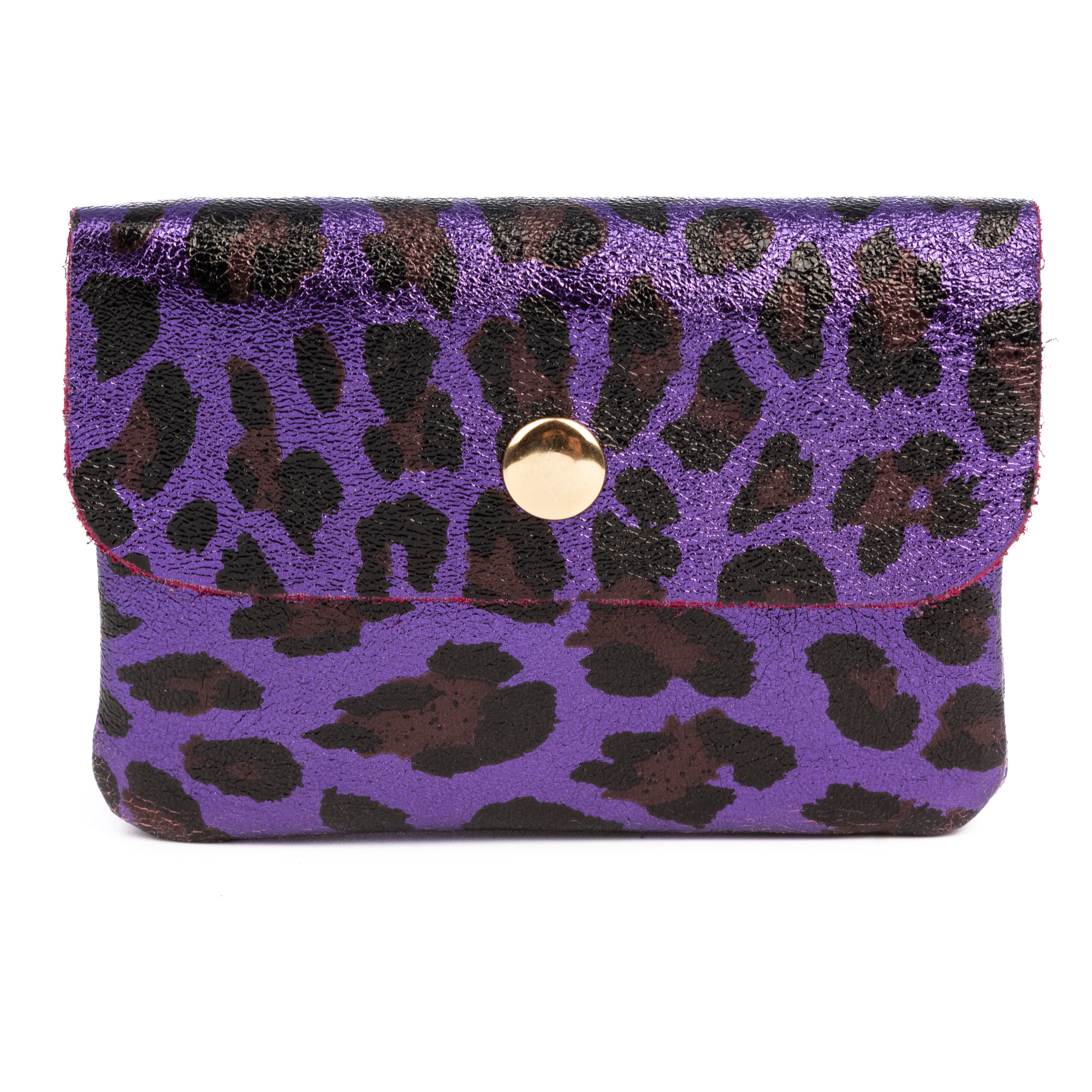 Alpignano portafoglio donna. Pelle scamosciata autentica, design stampa animale leopardato, lucido laccato.