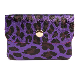 Alpignano portafoglio donna. Pelle scamosciata autentica, design stampa animale leopardato, lucido laccato.