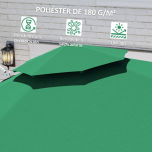 Sombrilla de Jardín Ø292 cm Parasol Excéntrico con Manivela Giratorio 360° Inclinación Ajustable Doble Techo y Base Cruzada Sombrilla para Terraza Exterior Patio Verde Oscuro