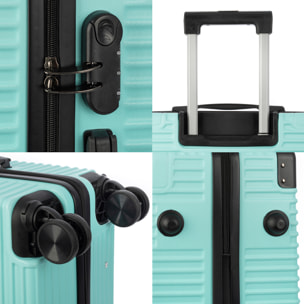 DAM Set di 3 valigie Trolley, in materiale leggero ABS ad alta resistenza con angoli rinforzati. Chiusura numerica e 4 ruote doppie removibili e girevoli a 360°. 54x32x80 Cm. Colore: Verde Acqua
