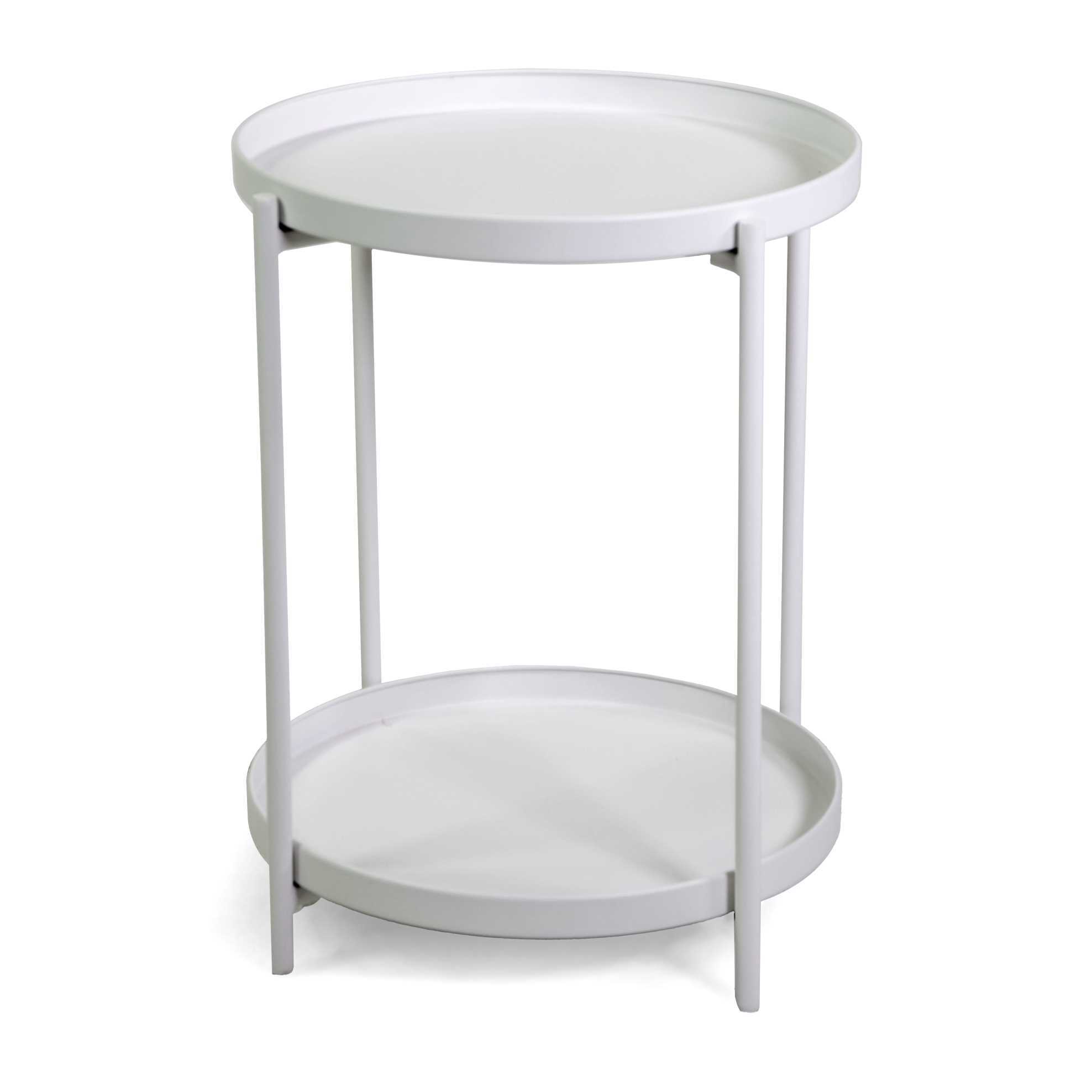 Tavolino Vacchetti in metallo bianco tondo a 2 piani cm ø40h50