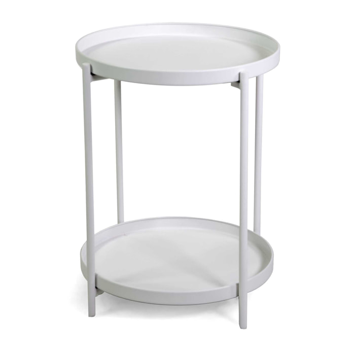 Tavolino Vacchetti in metallo bianco tondo a 2 piani cm ø40h50