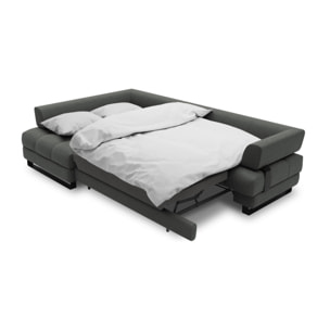 Canapé d'angle gauche convertible avec coffre de rangement "Clinton" 5 places en tissu structurel gris foncé
