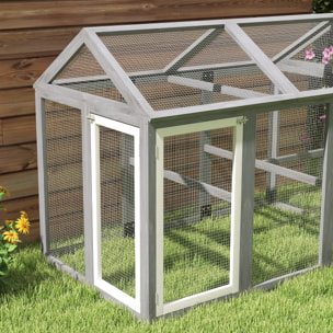 Enclos poulailler chenil 1,23 m² - parc grillagé 140 x 88,5 x 106 cm - 2 portes verrouillables - bois gris