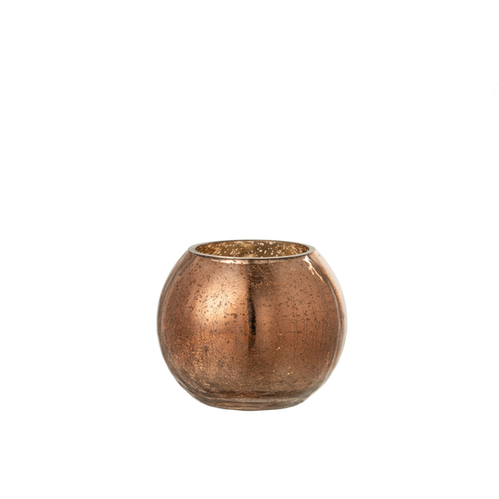 J-Line - Photophore boule craquelé - verre effet nacré - marron - small - 2pcs