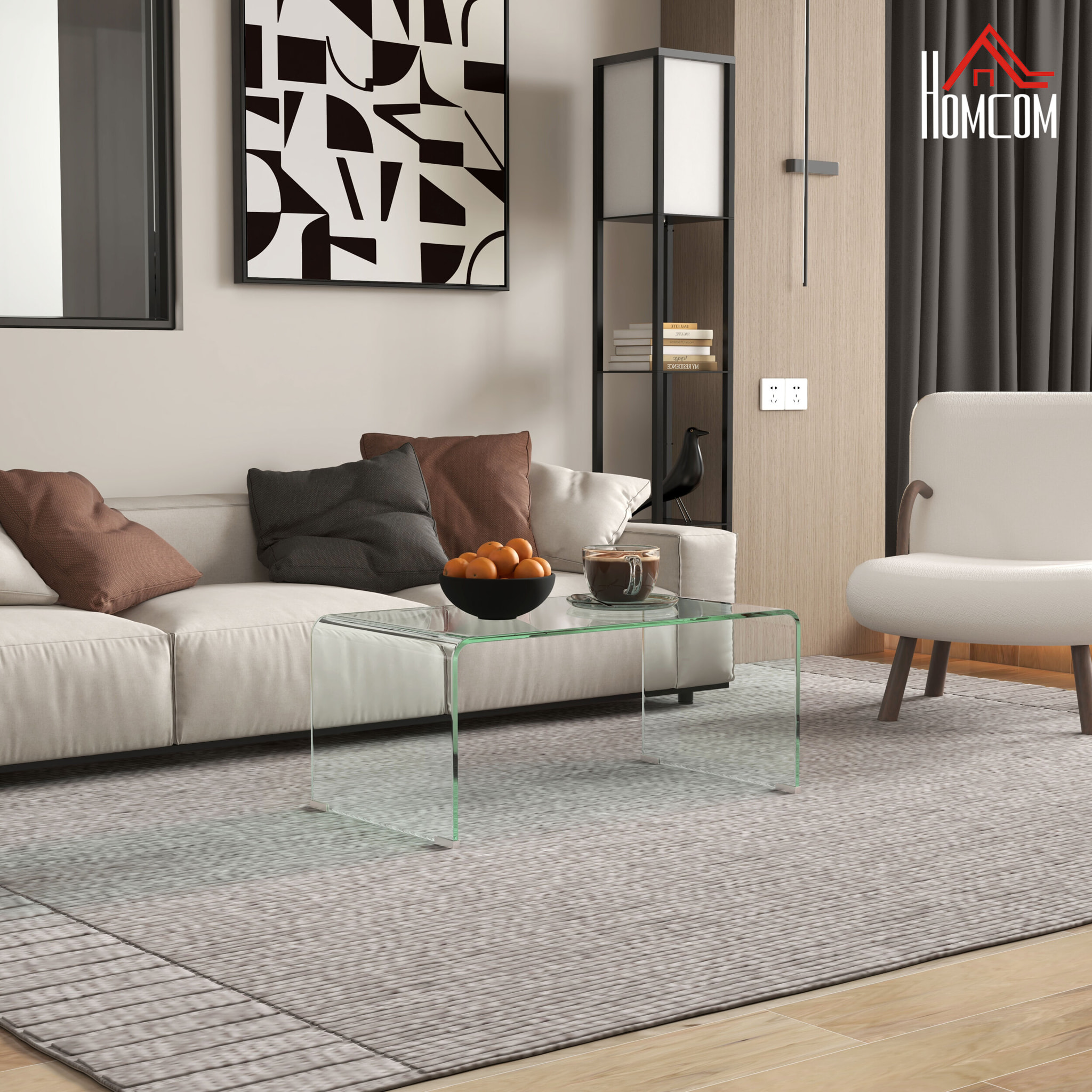 Table basse design contemporain dim. 80L x 45l x 35H cm verre trempé 10 mm transparent