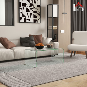 Table basse design contemporain dim. 80L x 45l x 35H cm verre trempé 10 mm transparent