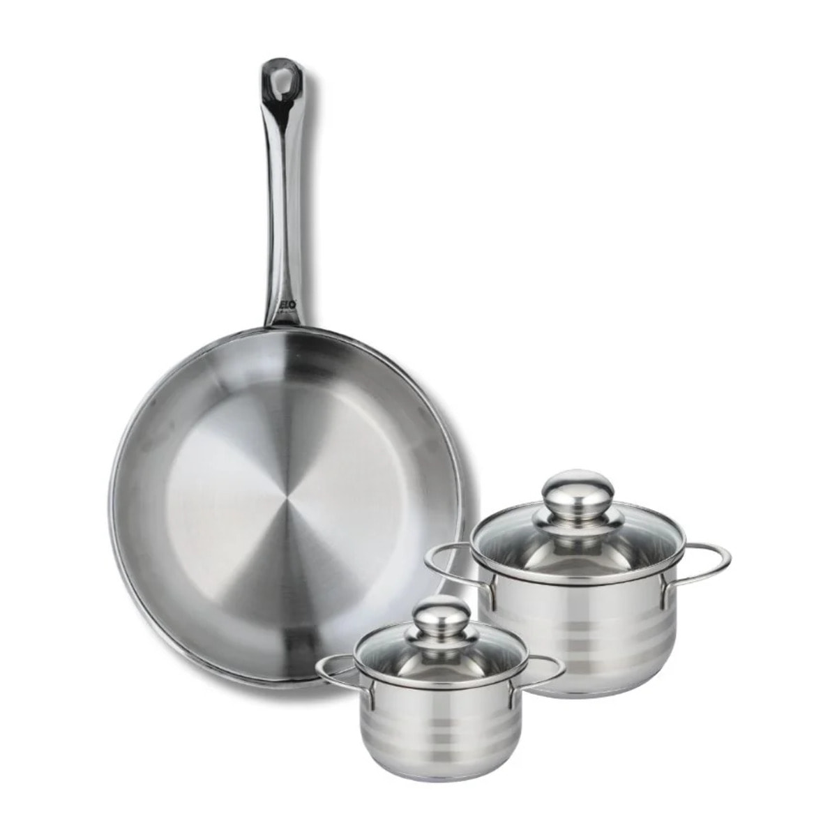 Ensemble de 1 Poêle de cuisson 28 cm et 2 faitouts 12 et 14 cm Elo Profi Brillant