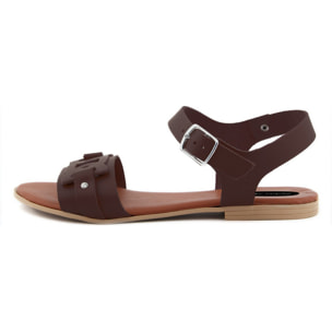 Sandali Flat Made in Italy in pelle colore Marrone, Altezza tacco 1,2 cm