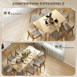 Table à manger extensible 6-8 personnes 140-180 x 80 cm effet bois naturel