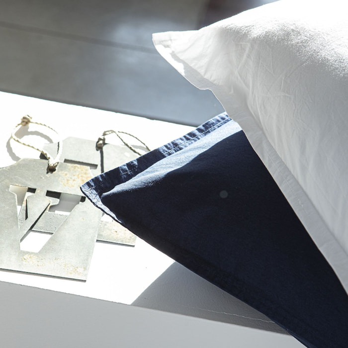 Paire de Taies D'oreiller 100% percale Coton LavÉ 80fils Blanc