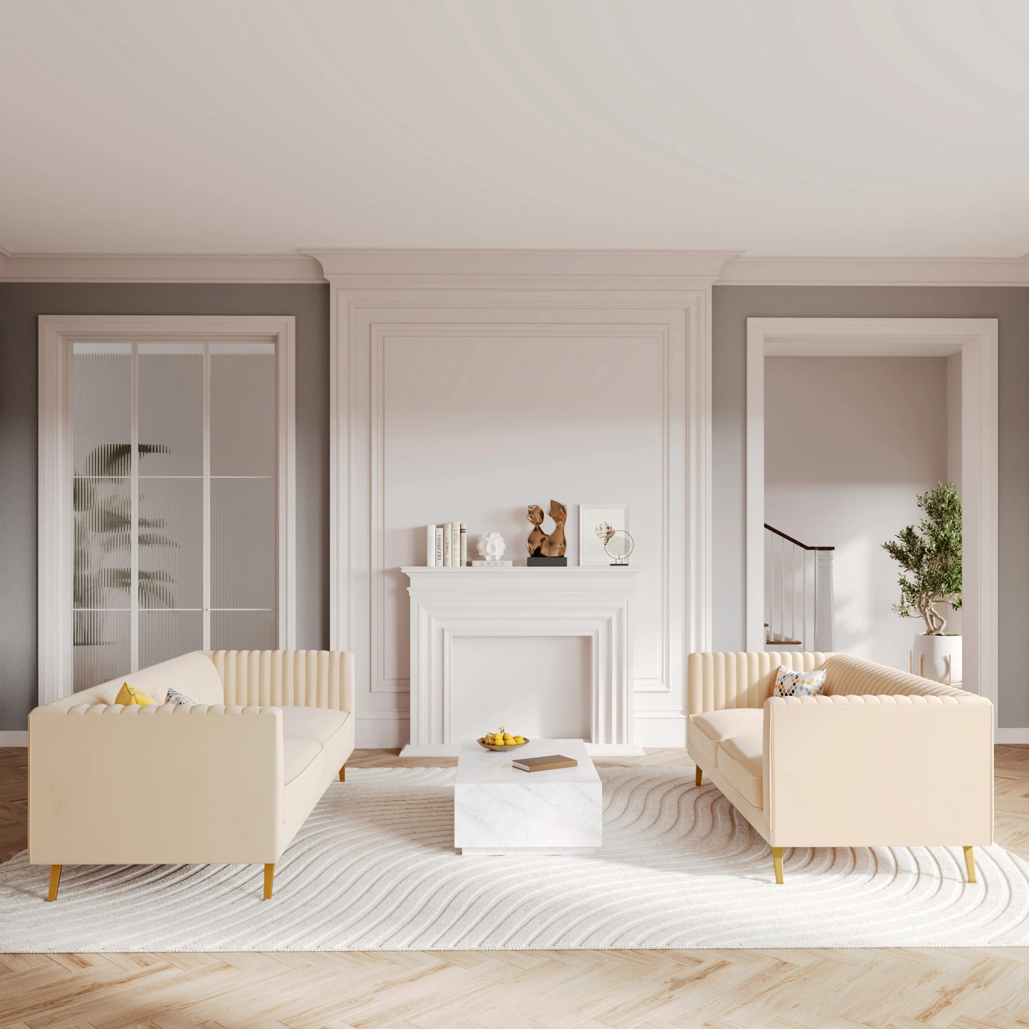 Ensemble canapés en velours beige 5 places - Gatsby