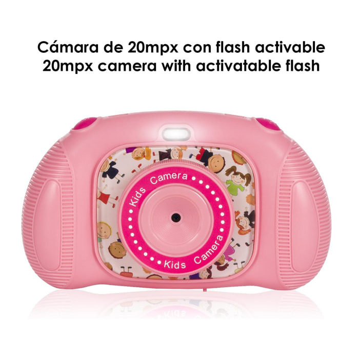 Fotocamera e videocamera per bambini con 25 giochi integrati. Doppia fotocamera, video da 20 megapixel e 2,5 K. Schermo da 2,4 pollici.