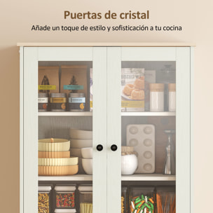 Alacena de Cocina, Mueble Auxiliar de Cocina con 2 Puertas de Acrílico, Cajón Grande, Estantes Ajustables, para Comedor, 76x40x182,5 cm, Crema