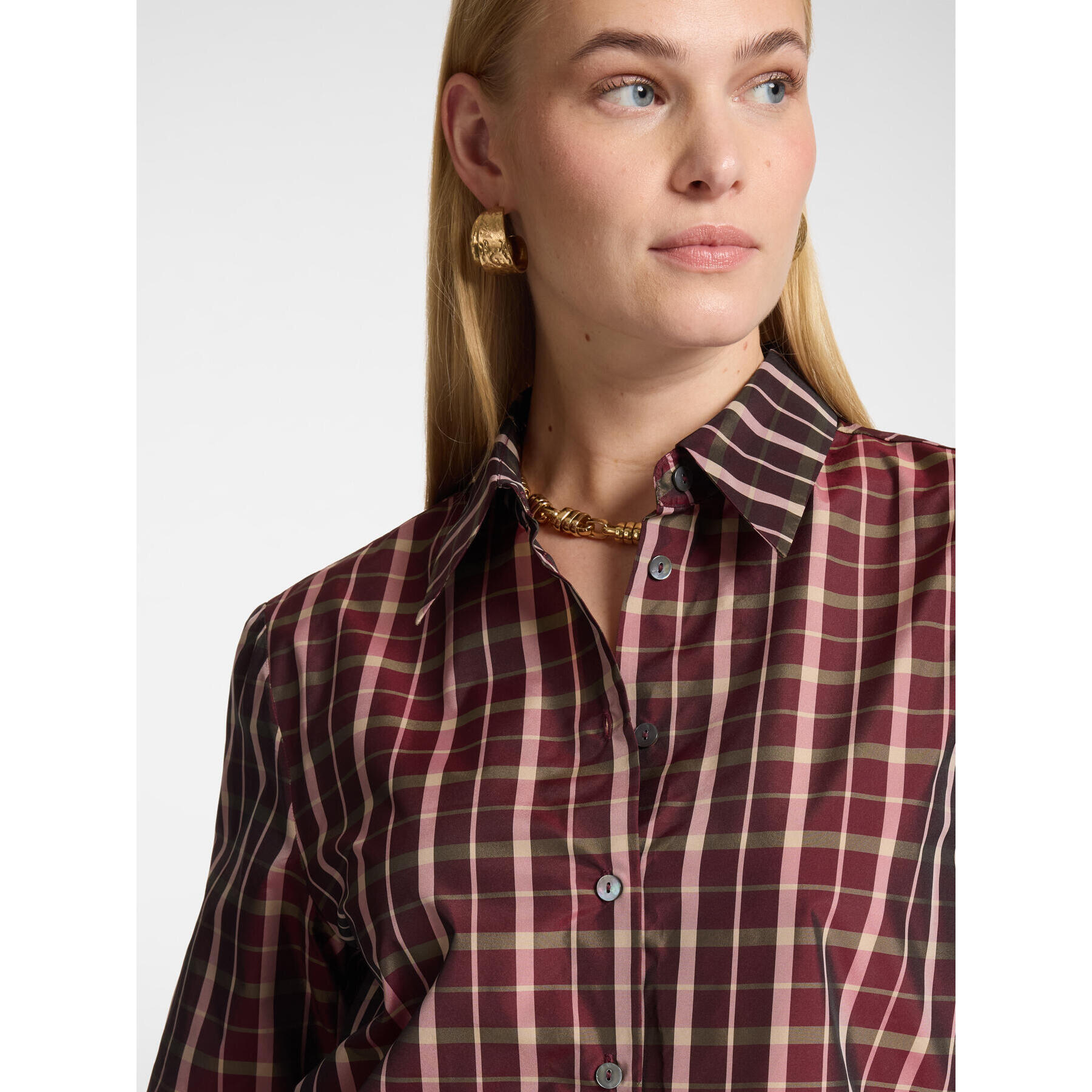 Elena Mirò - Camisa en tafetán de cuadros - Burgundy