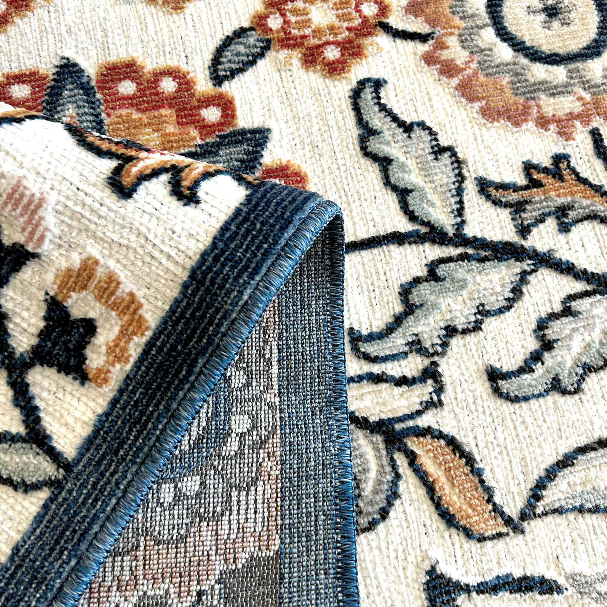 GARDEN - Tapis d'intérieur / extérieur à motif floral blanc, bleu, rouge, noir, gris, beige