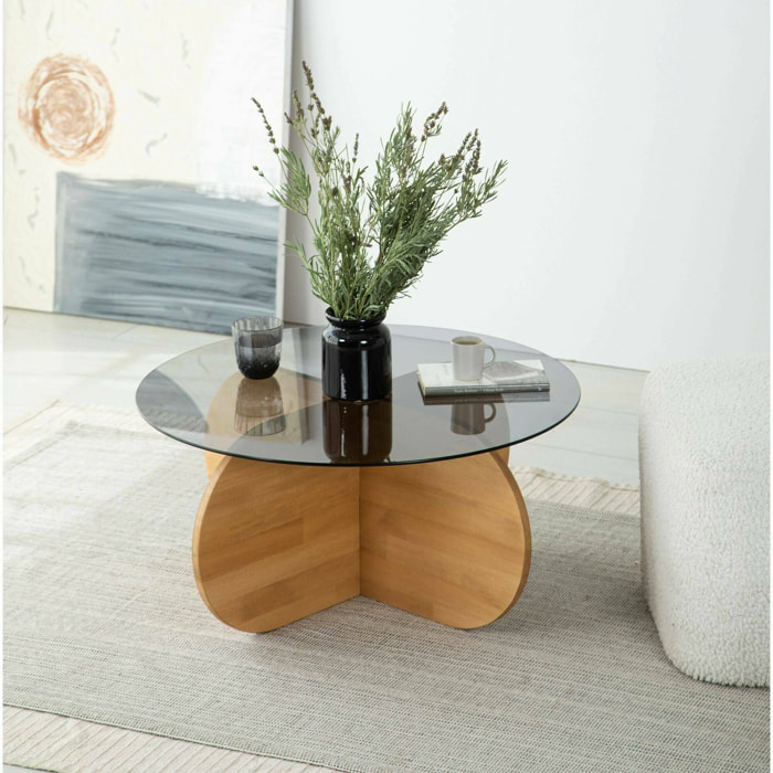 Tavolino da salotto Bagolino, Tavolo basso da caffè, Portariviste per divano, Ripiano da soggiorno, 75x75h35 cm, Rovere