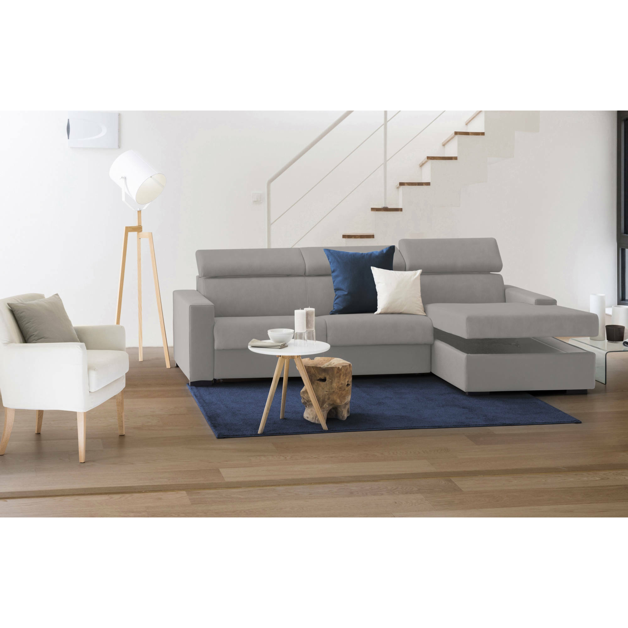 Divano Letto Alberta, Divano ad angolo, 100% Made in Italy, Sofà con apertura girevole, con Penisola contenitore Destra, con Braccioli standard, Cm 280x95h85, Grigio