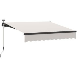 Toldo Manual Retráctil 295x250 cm con Luces LED Solares Toldo para Balcón con Manivela de Aluminio y Protección UV50+ para Jardín Terraza Ventanas Crema