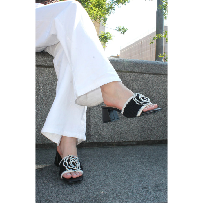 Sabot boho con fascia a uncinetto - NERO