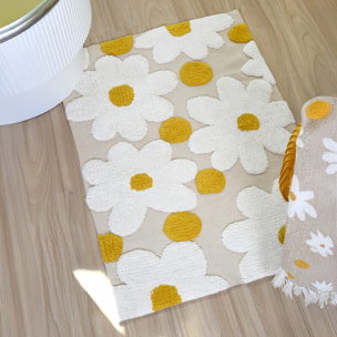Tapis de salon en coton à motif marguerites en relief - Naturel