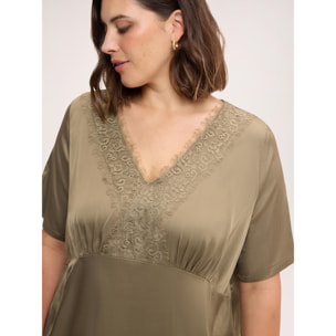 Fiorella Rubino - Blusa in raso con dettagli in pizzo - Verde militare