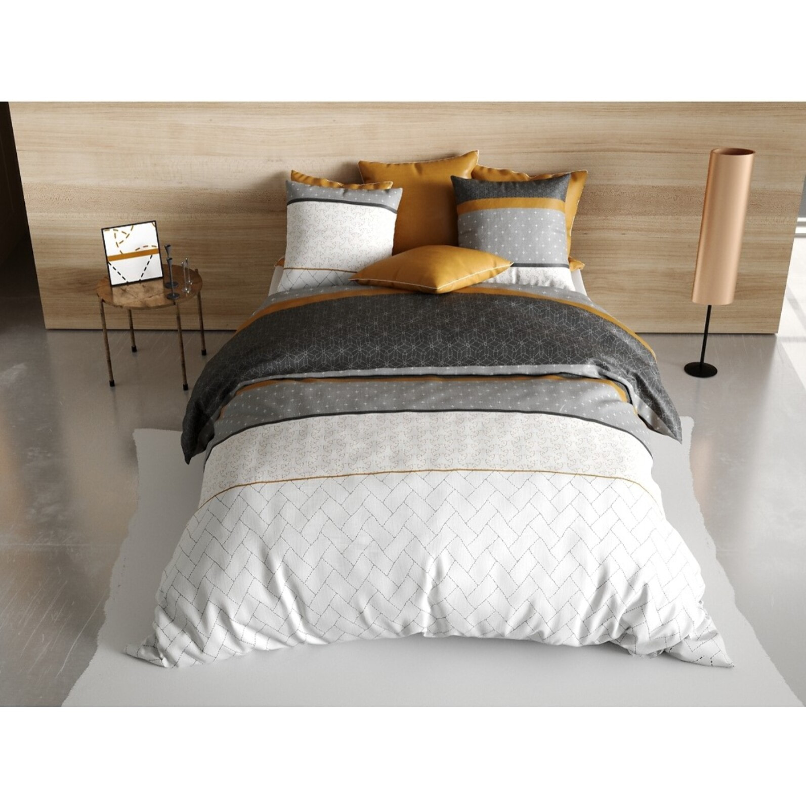 Parure housse de couette coton gris