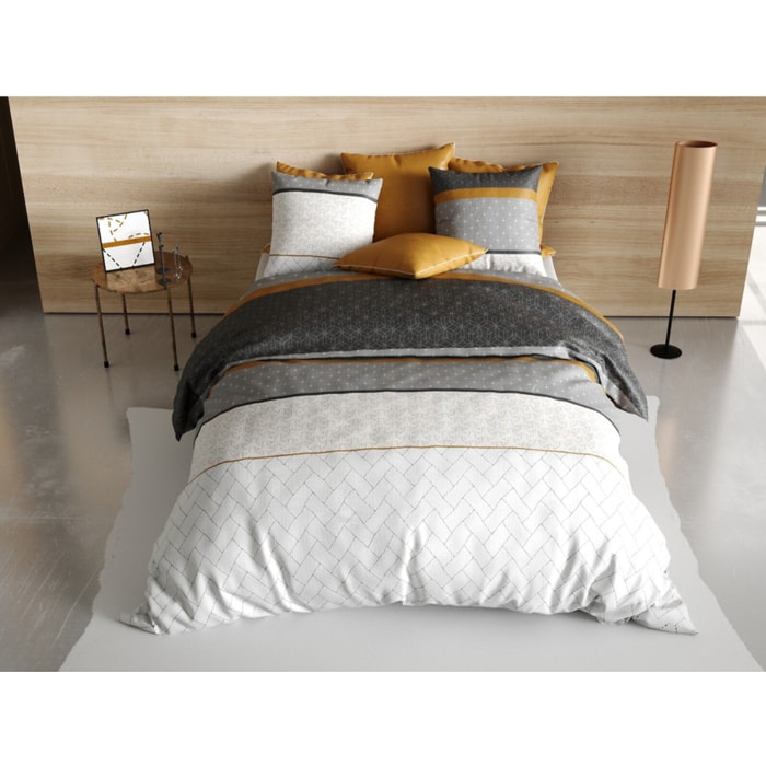 Parure housse de couette coton gris