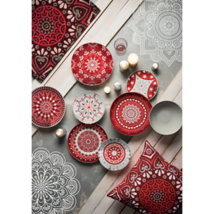 Servizio piatti 18 pezzi Excelsa - Mandala Red, porcellana e stoneware rosso