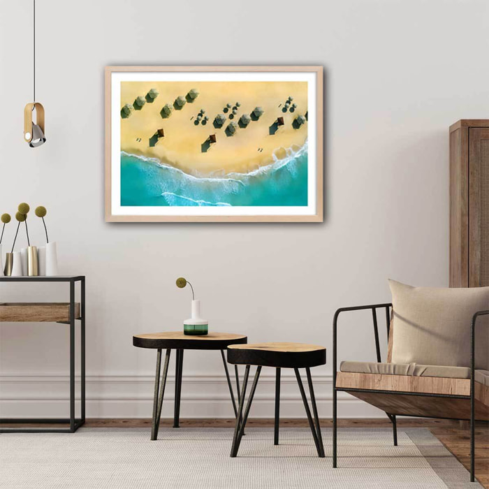 Poster paillote du pacifique Affiche + cadre en bois - Chêne