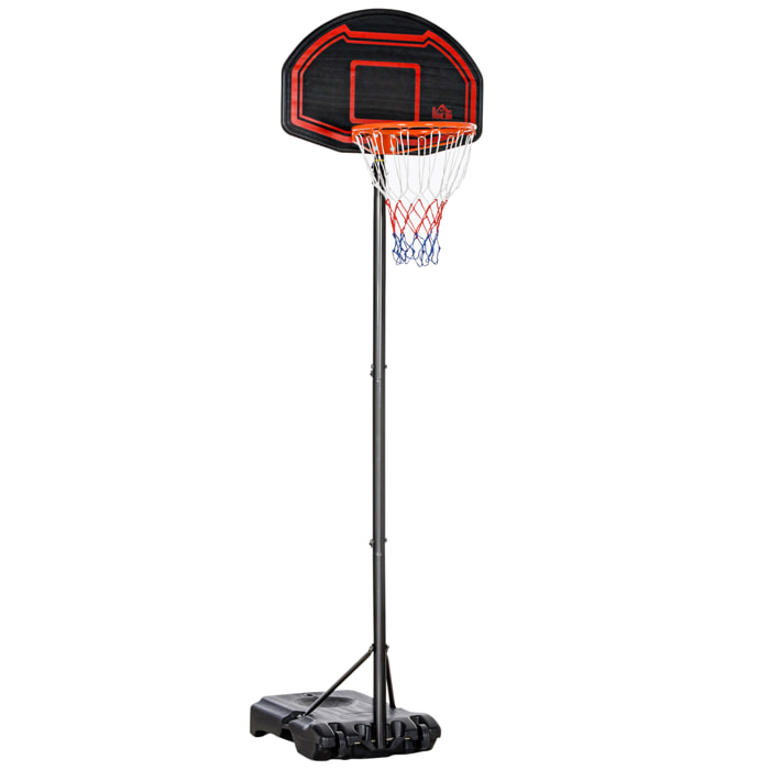 Panier de Basket-Ball sur pied avec poteau panneau - base de lestage sur roulettes - hauteur réglable 5 niveaux 2,45-2,95 m - acier HDPE noir rouge