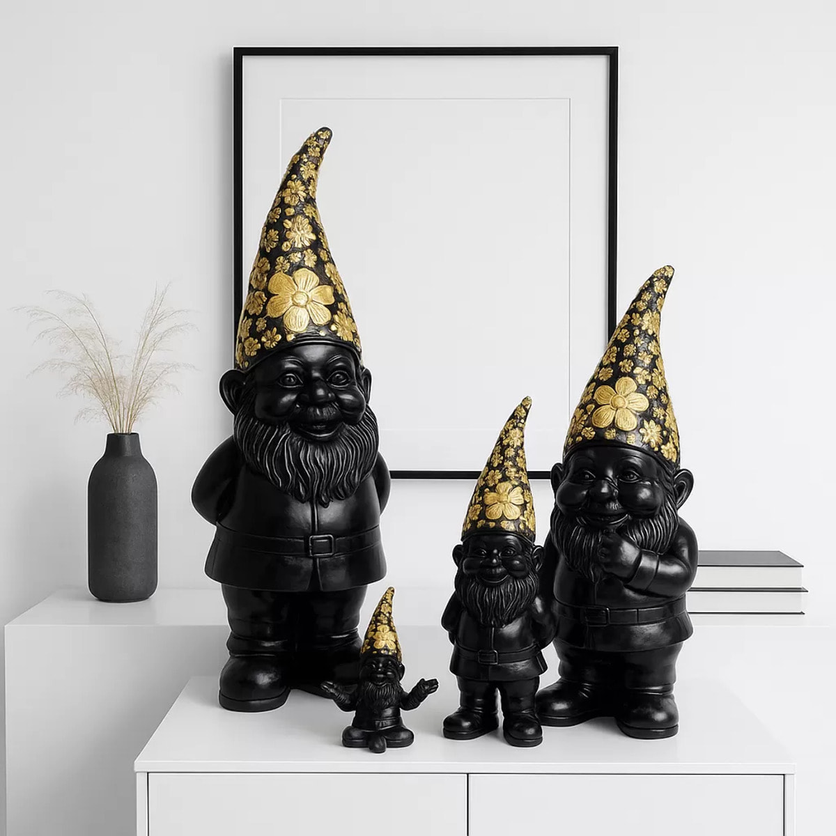 Déco nain debout fleurs 30cm noir Kare Design