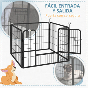 Parque para Perros de 4 Paneles 82x82x60 cm Parque de Juegos para Mascotas Plegable con Puerta de Pestillo y Marco de Metal para Interior y Exterior Gris