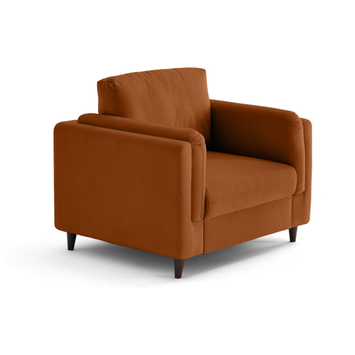 Brooke - fauteuil en velours pieds en bois - Rouille