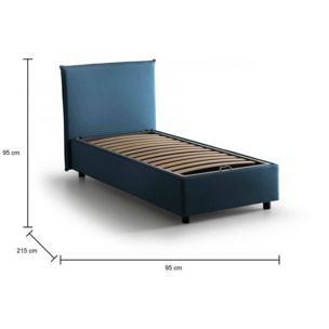 Letto singolo Cassiopea, Letto contenitore con rivestimento in tessuto, 100% Made in Italy, Apertura frontale, adatto per materasso Cm 80x200, Blu