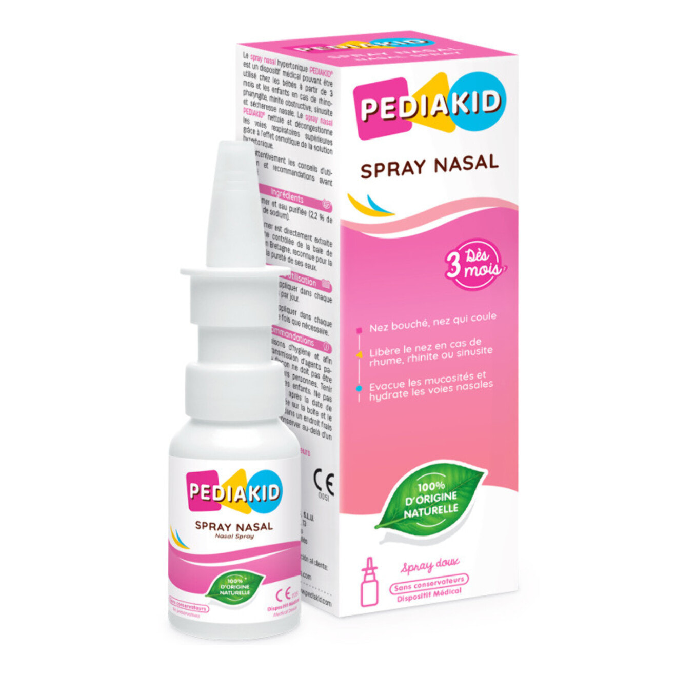 image-PEDIAKID - Spray Nasal - Solution saline naturelle - Décongestionne, Nettoie et Humidifie le Nez - Dès 1 an - Sans gaz propulseur - 20ml