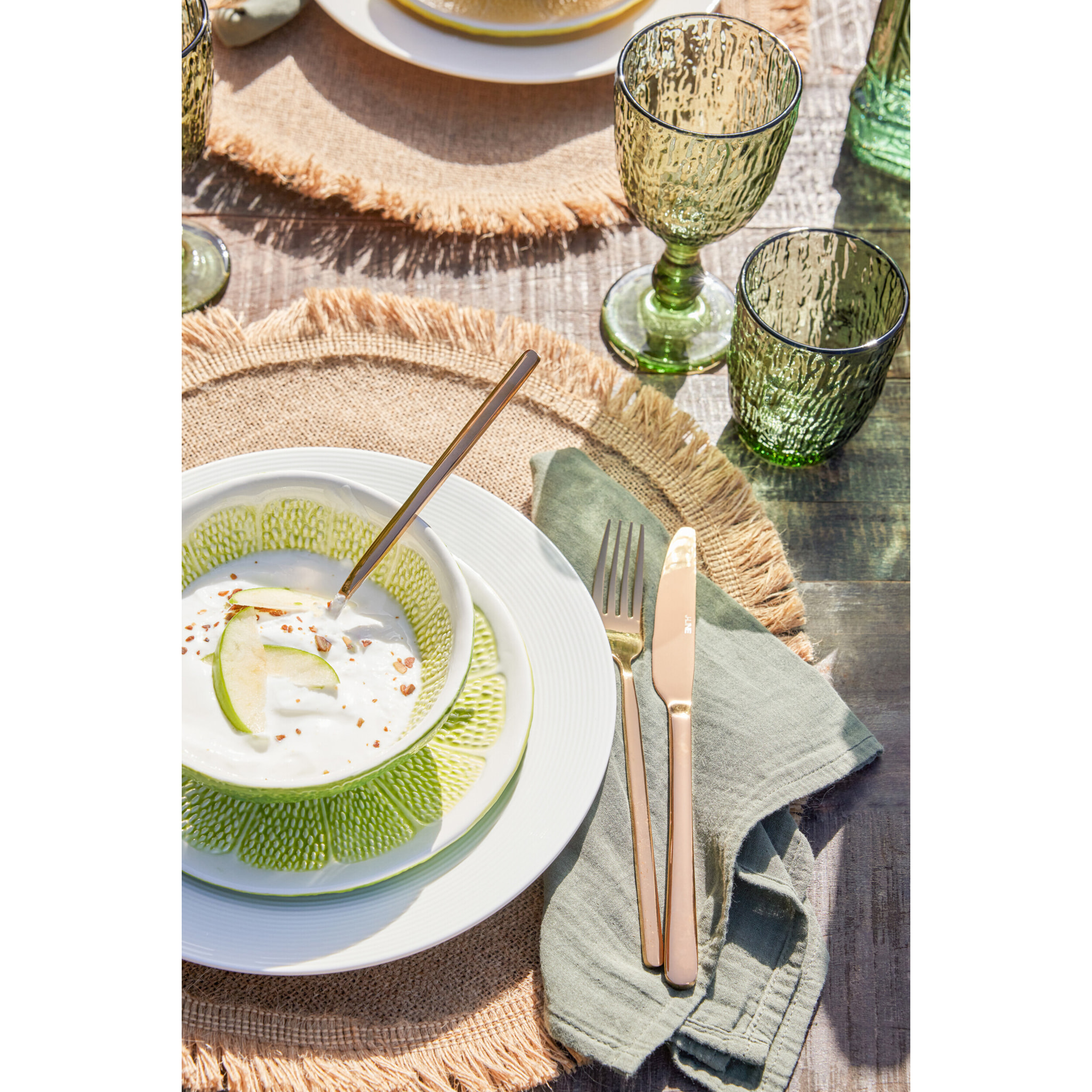 J-Line Assiette Citron Vert Dolomite - céramique - vert/blanc - 2 pièces