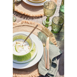 J-Line Assiette Citron Vert Dolomite - céramique - vert/blanc - 2 pièces