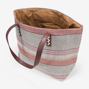 Bolso de hombro beige en rafia con cremallera