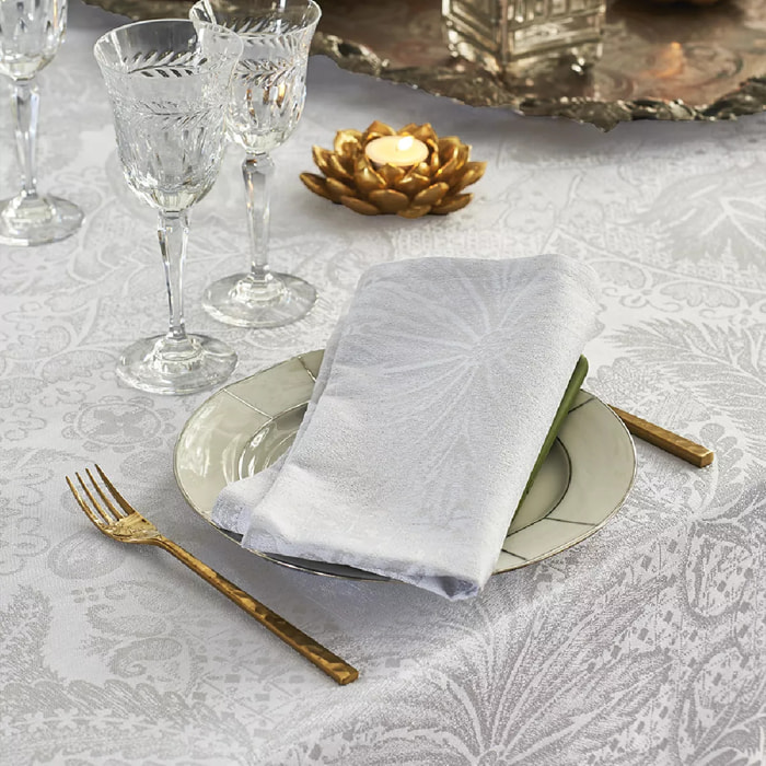 Nappe pur coton enduit motif jacquard blanc Mille isaphire blanc