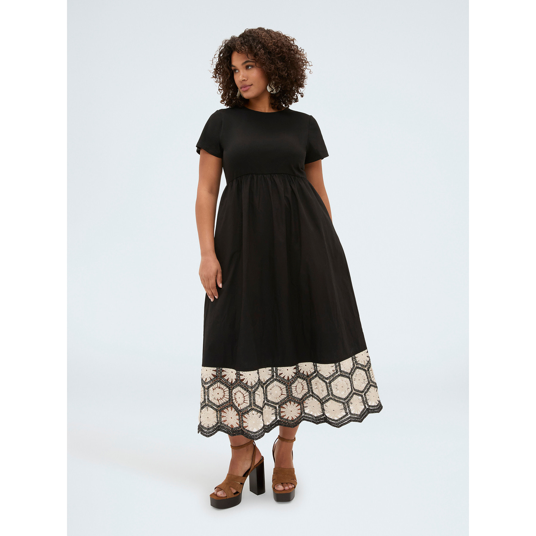 Fiorella Rubino - Vestido largo con volante de crochet - Negro