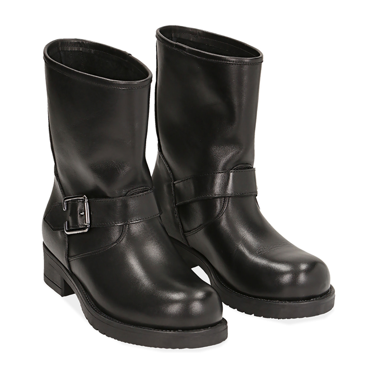 Biker boots neri in pelle di vitello