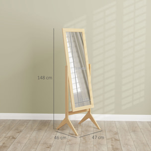 Miroir à pied inclinaison réglable dim. 47L x 46l x 148H cm MDF effet bois clair