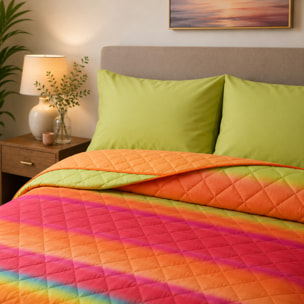 BASSETTI Completo letto in cotone Made in Italy_Matrimoniale_Righe Arancio